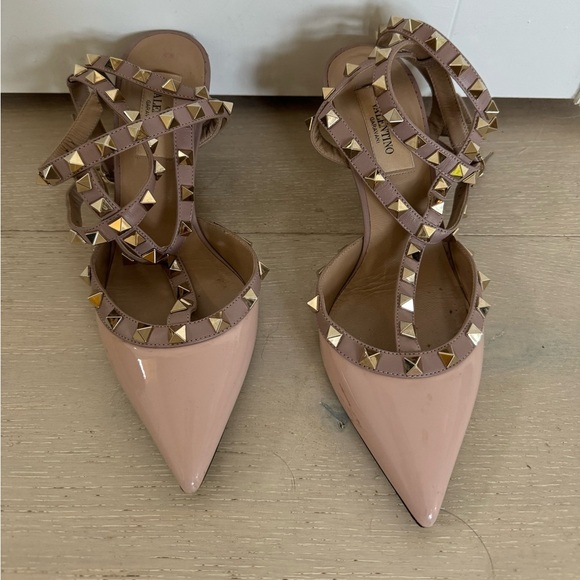 Valentino Rockstud Caged Pumps Poudre Patent Leather Size 36.5 Pointed Toe Heels - Picture 5 of 12